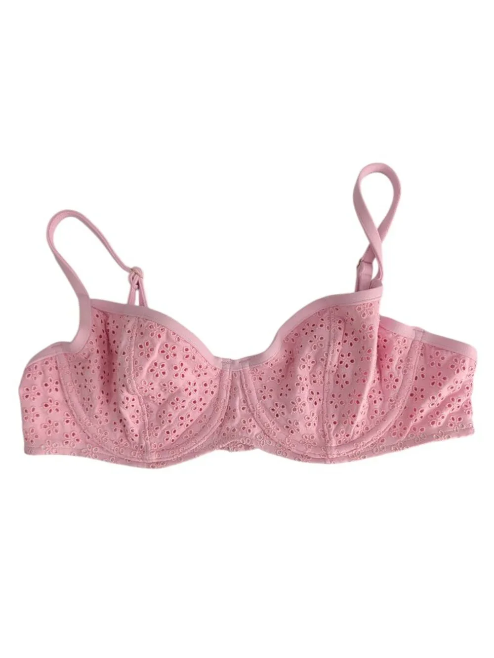 PINK X Frankies Bikinis Eyelet Bikini Set Pink Underwire Lace Cheeky Size L